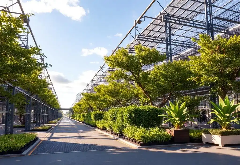 Área industrial de grande porte com movimentação de material